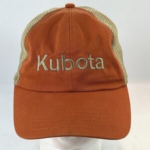 Kubota Yard Equipment Cap Hat Strap Back K-Products Orange & Gold Mesh Trucker